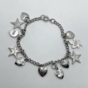 Vtg Greek Beta Sigma Phi Sorority Dated Charms Bracelet Stars Hearts 7.5”